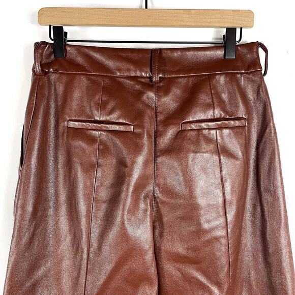 Jason Wu Faux Leather Wide‎ Leg Trousers Cropped Brown High Rise Pants Sz 8 - Picture 14 of 15